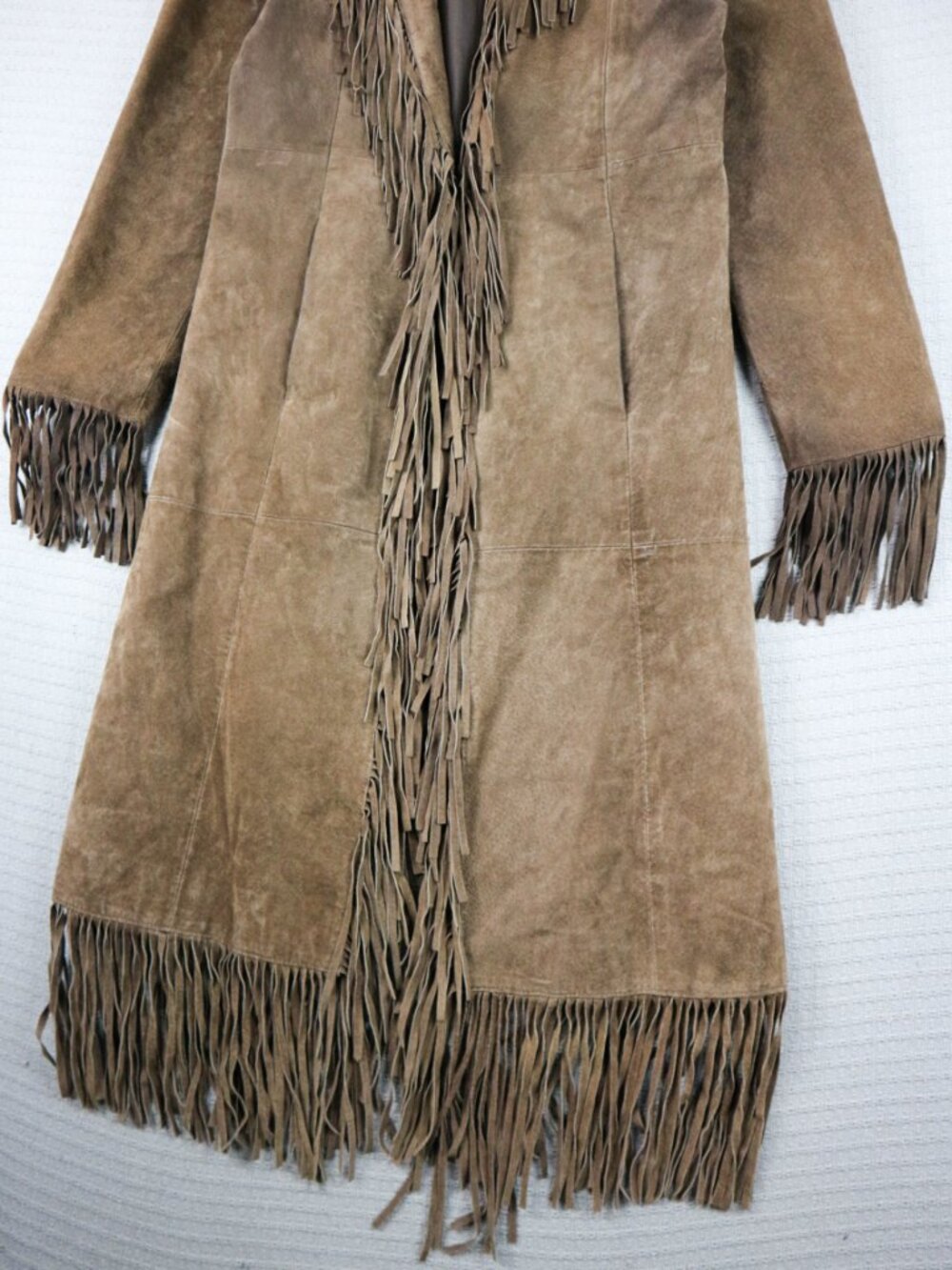 B Lucid fringed Brown Western Long Leather Suede Jacket Duster Fringe Coat XS - Picture 4 of 12